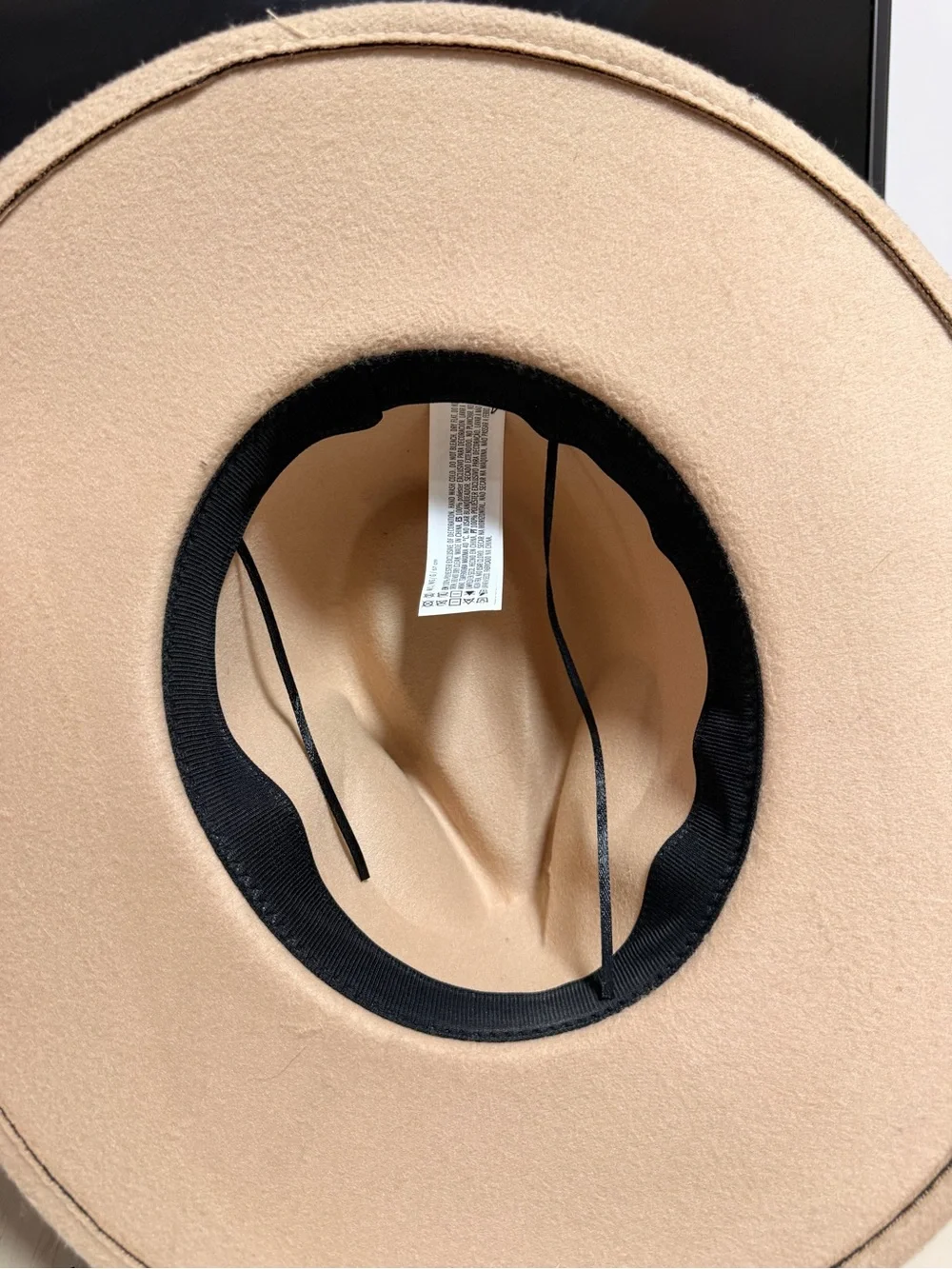 SO Beige Wide Brim Felt Fedora with Black Braid